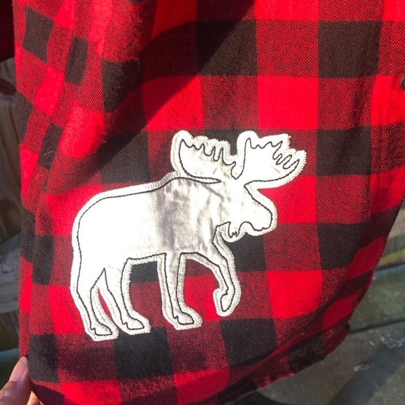 Lazy One Red & Black Lumberjack Plaid Flannel Cotton Moose Nightshirt Size S/M - Picture 2 of 6